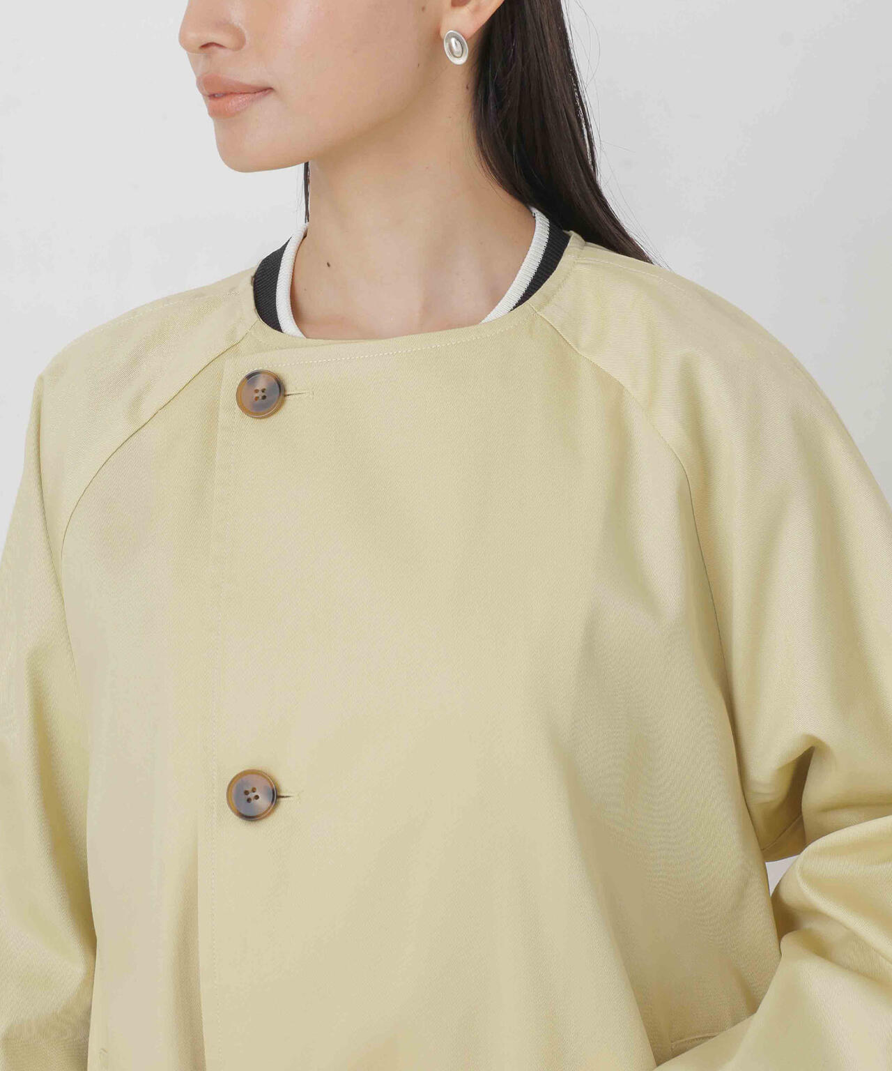 撥水&花粉ガード加工ノーカラーAラインコート 6734111308