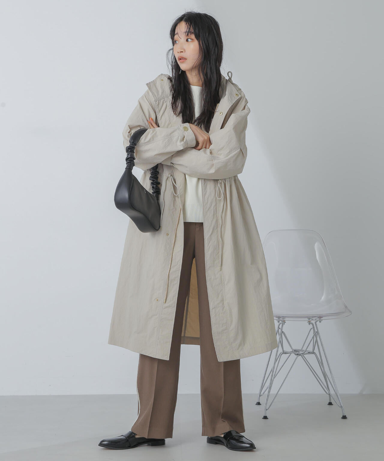 撥水&花粉ガード加工フードロングコート 6734111309