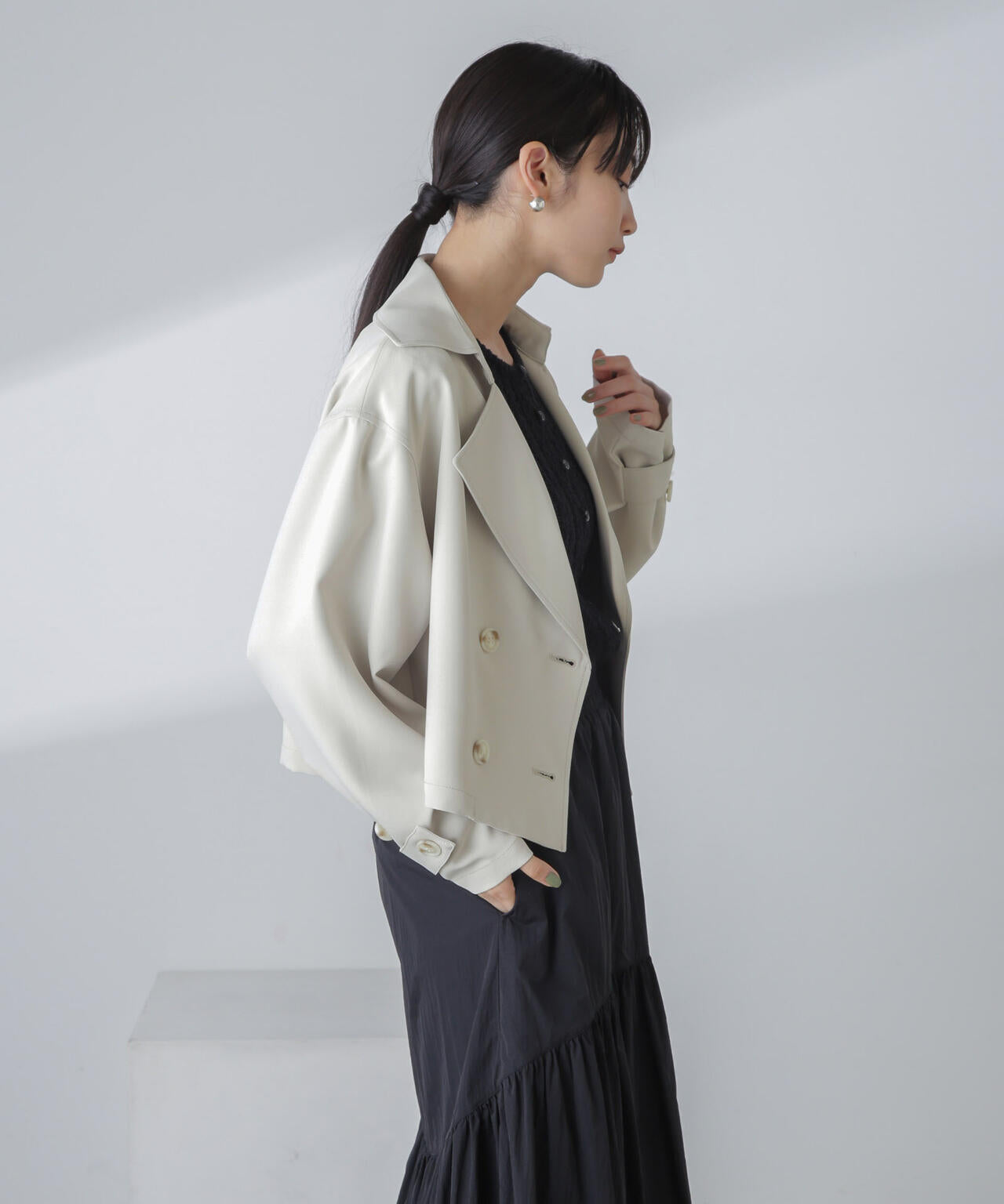 撥水&花粉ガード加工クロップドトレンチコート 6734111310