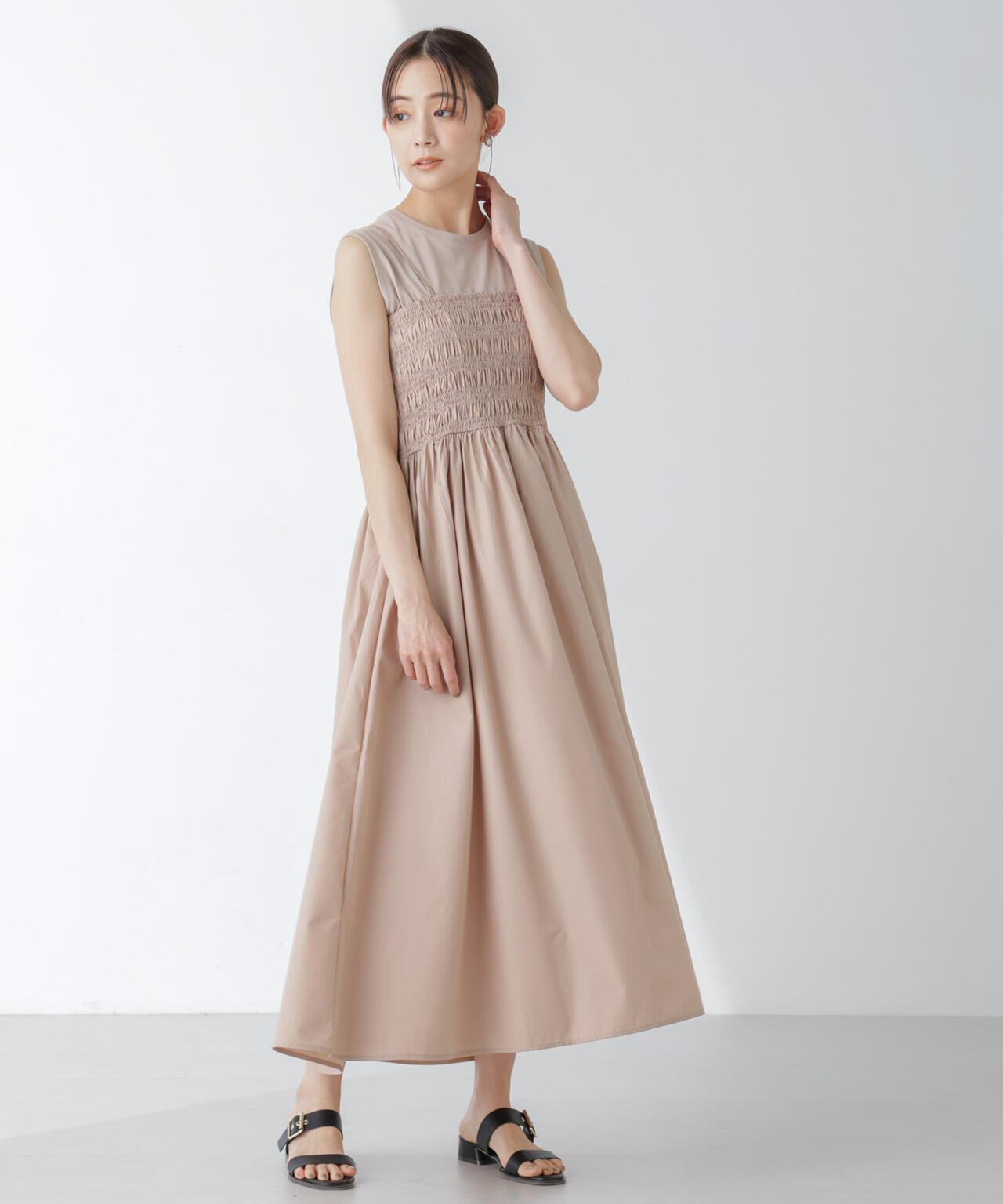 シャーリングキャミソールワンピース 6734119334