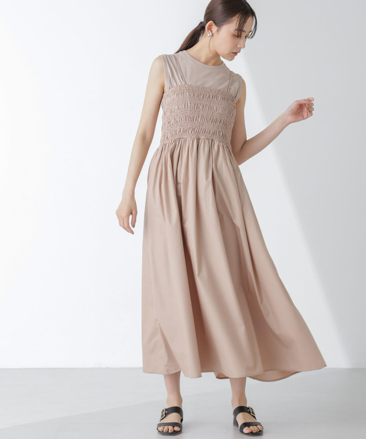 シャーリングキャミソールワンピース 6734119334