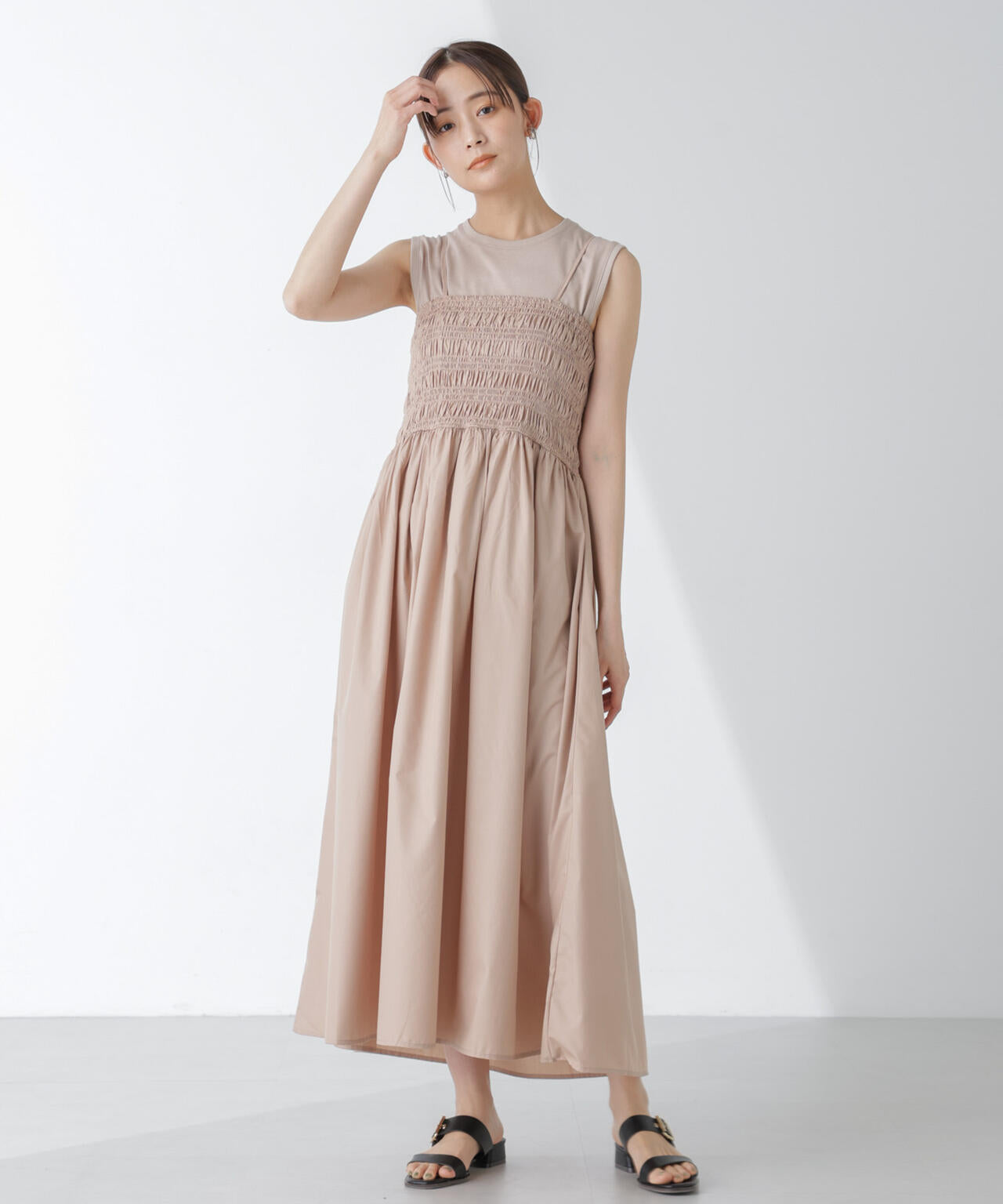 シャーリングキャミソールワンピース 6734119334