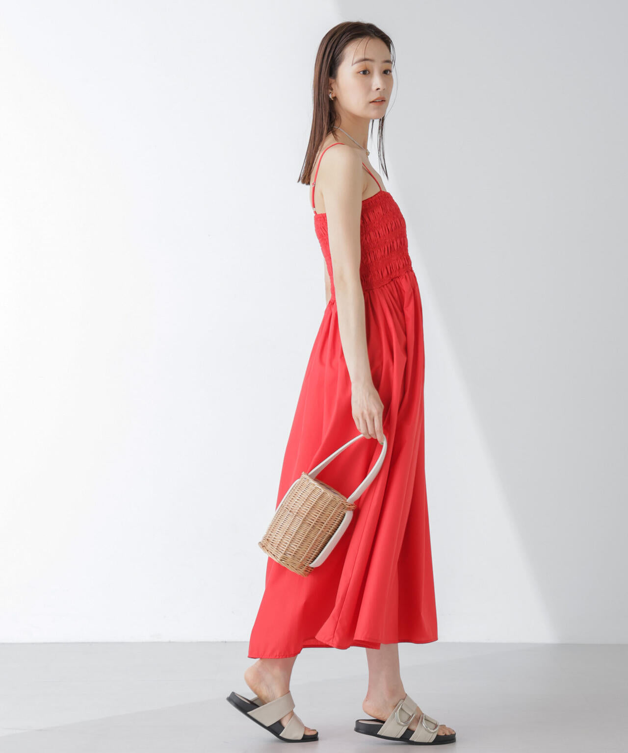 シャーリングキャミソールワンピース 6734119334