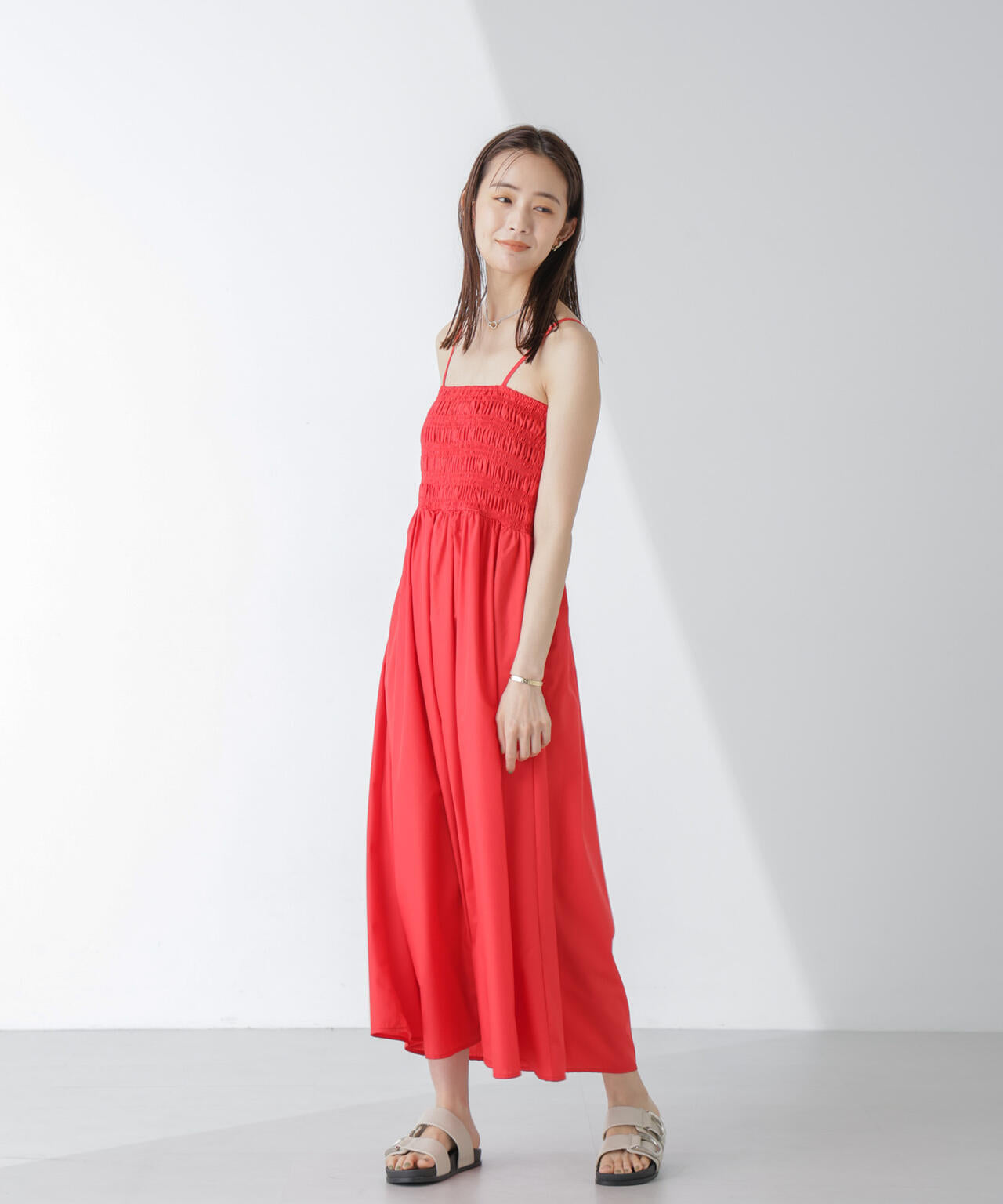 シャーリングキャミソールワンピース 6734119334