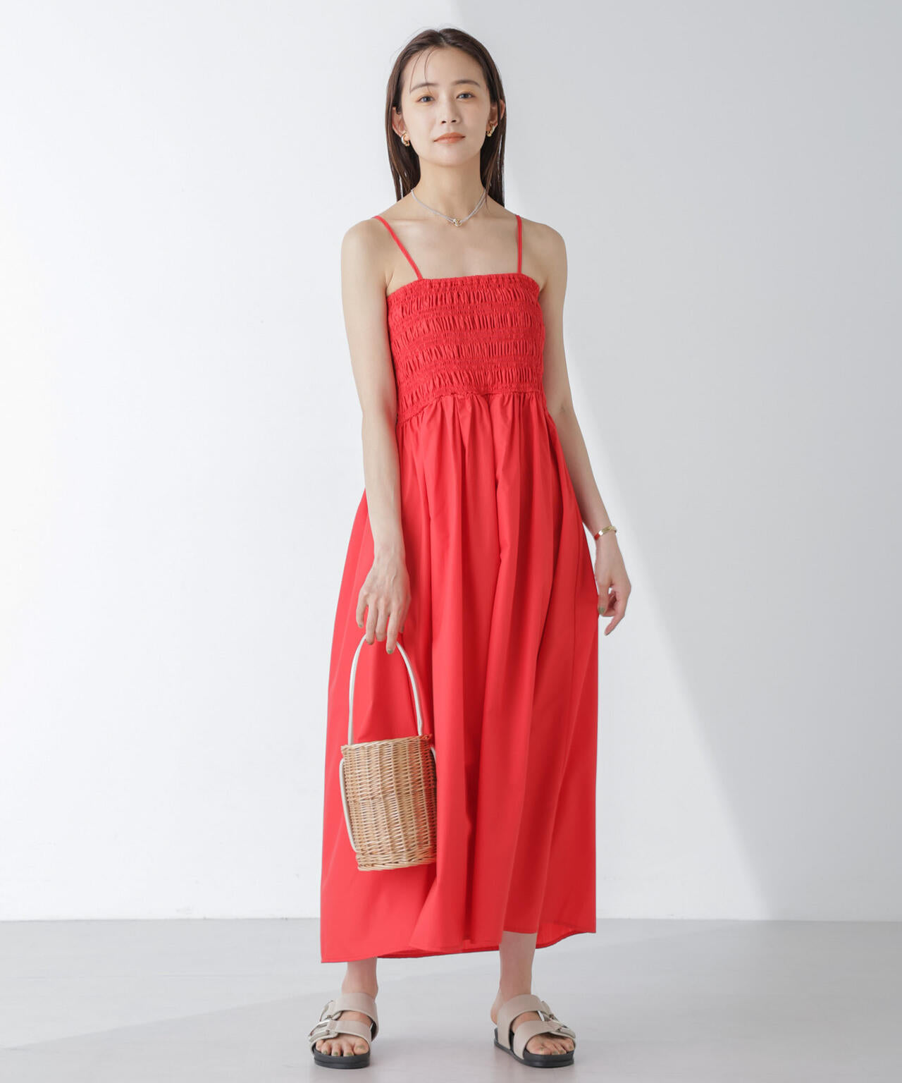 シャーリングキャミソールワンピース 6734119334