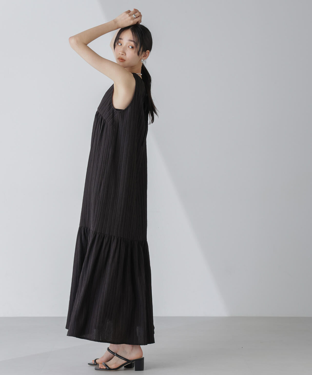 楊柳ティアード切り替えワンピース 6734119335