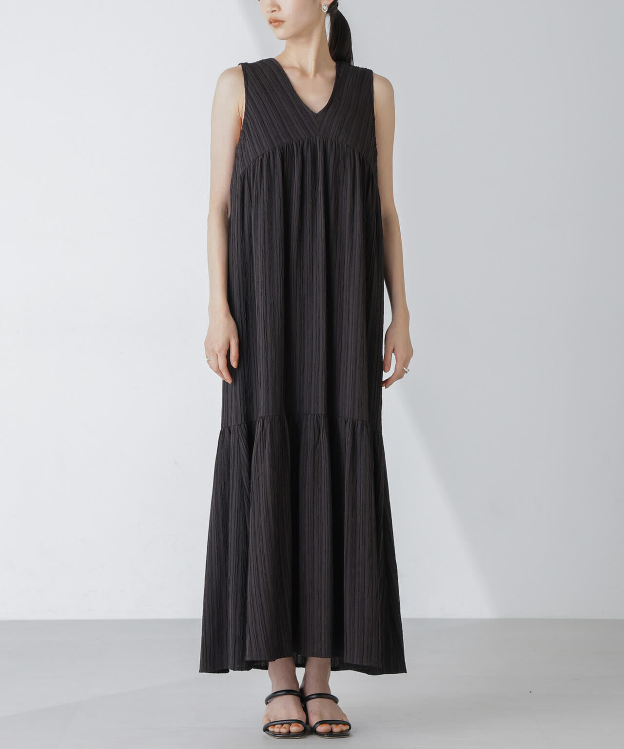 楊柳ティアード切り替えワンピース 6734119335