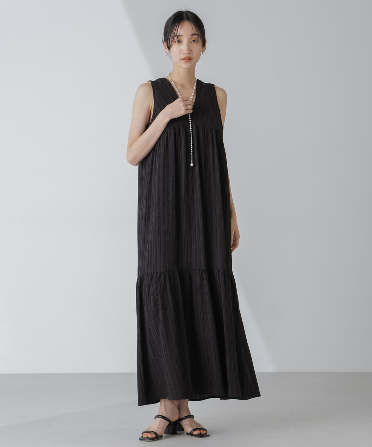 楊柳ティアード切り替えワンピース 6734119335