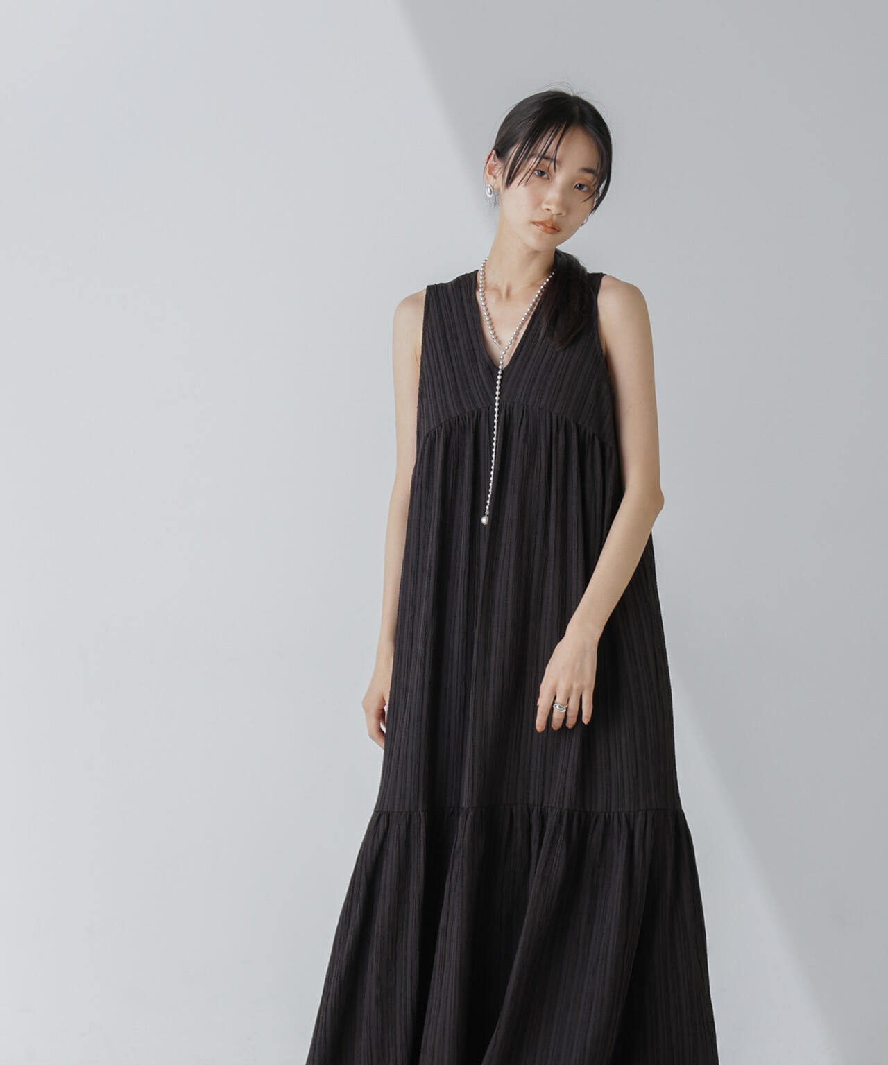 楊柳ティアード切り替えワンピース 6734119335