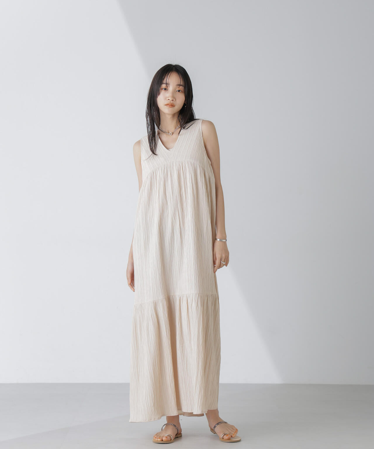 楊柳ティアード切り替えワンピース 6734119335