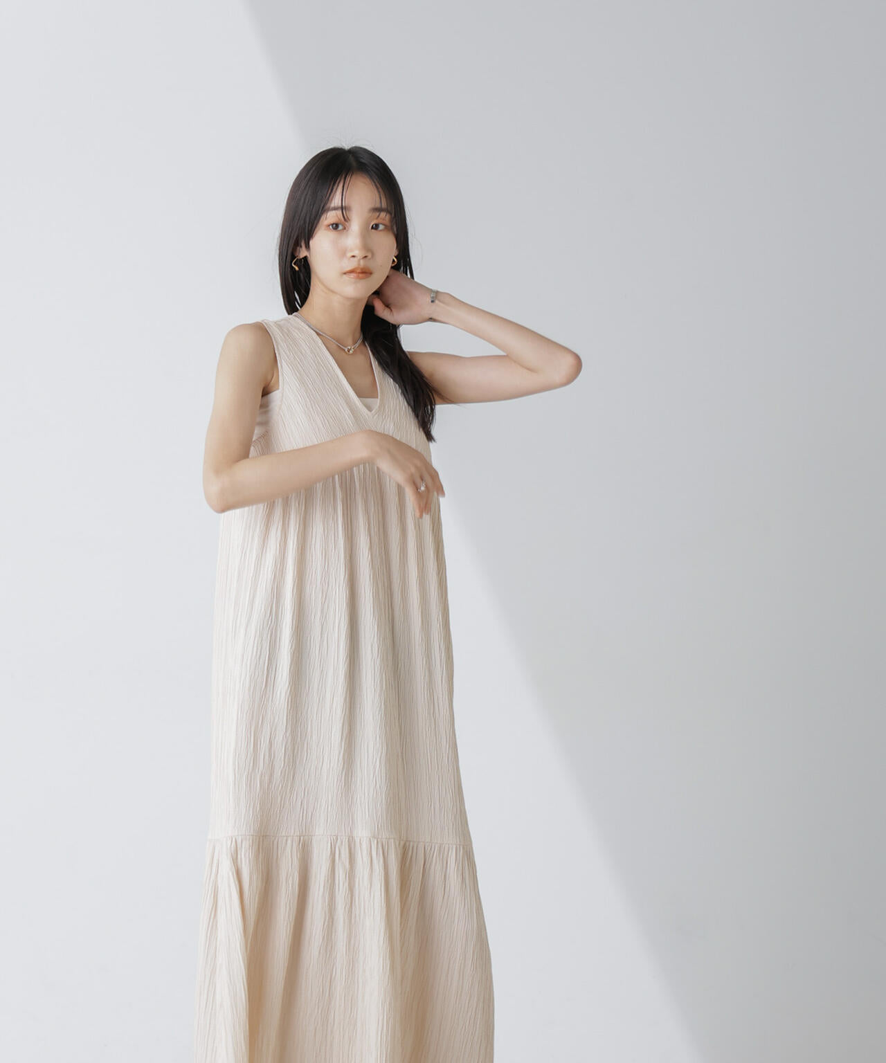 楊柳ティアード切り替えワンピース 6734119335