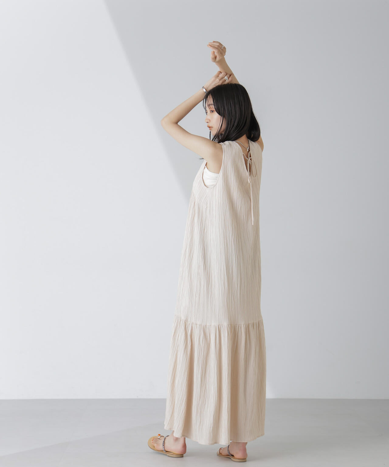 楊柳ティアード切り替えワンピース 6734119335