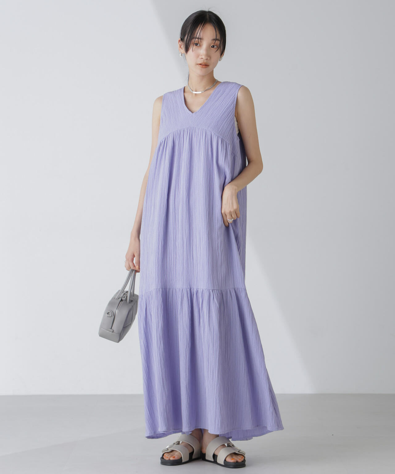 楊柳ティアード切り替えワンピース 6734119335