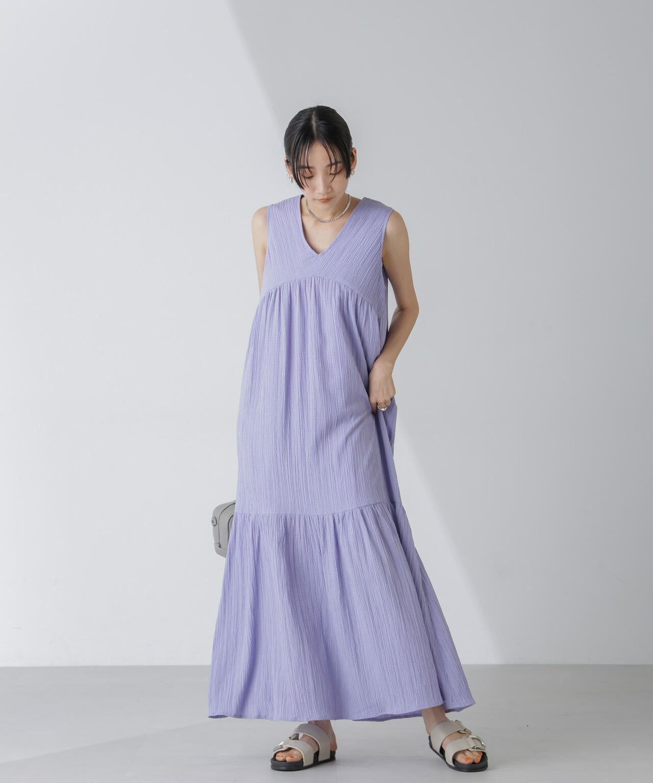 楊柳ティアード切り替えワンピース 6734119335