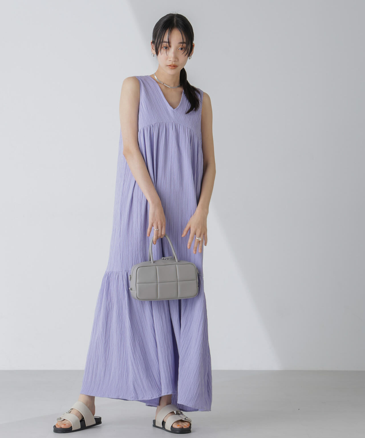 楊柳ティアード切り替えワンピース 6734119335