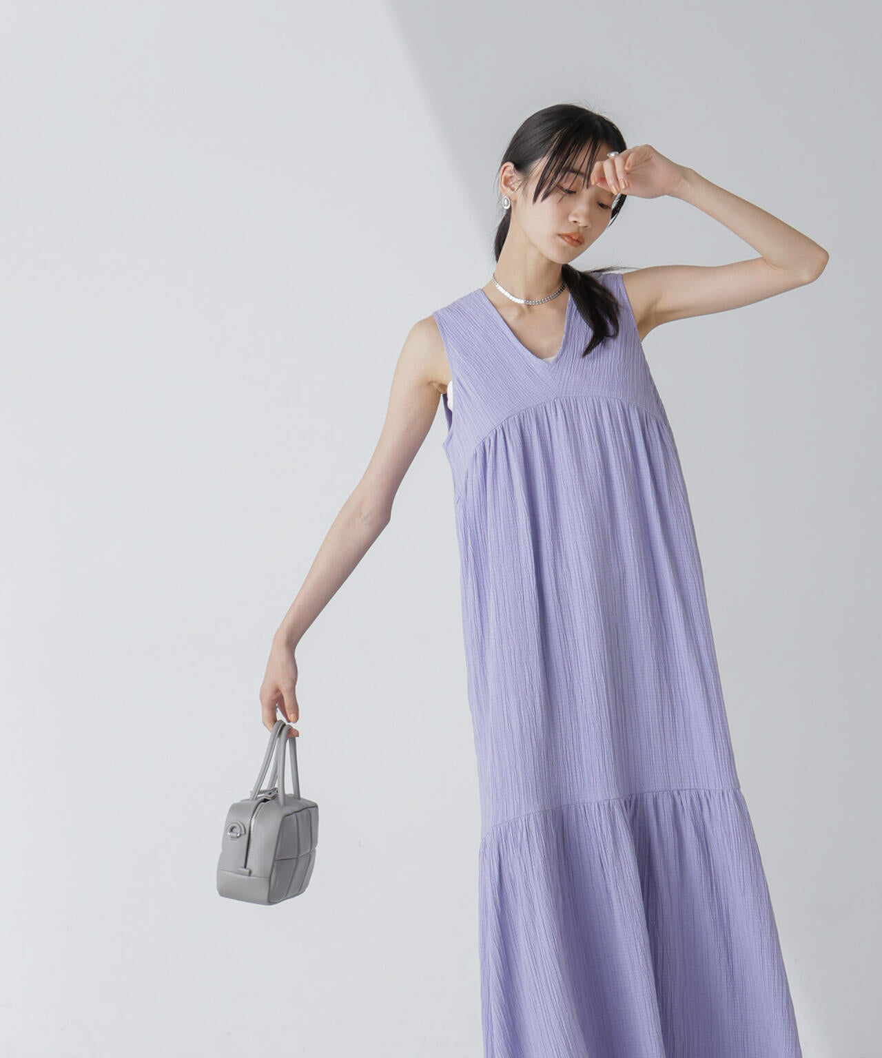 楊柳ティアード切り替えワンピース 6734119335