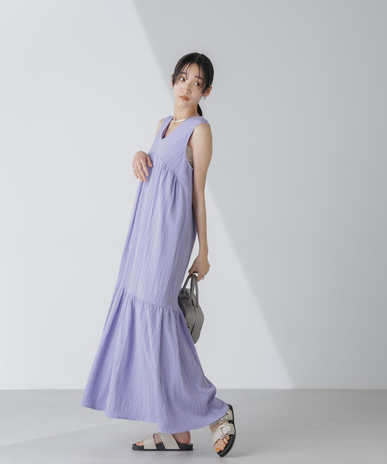 楊柳ティアード切り替えワンピース 6734119335