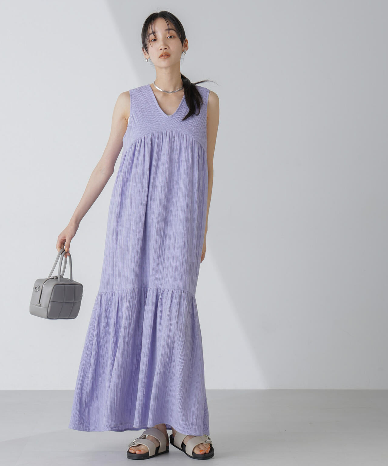 楊柳ティアード切り替えワンピース 6734119335