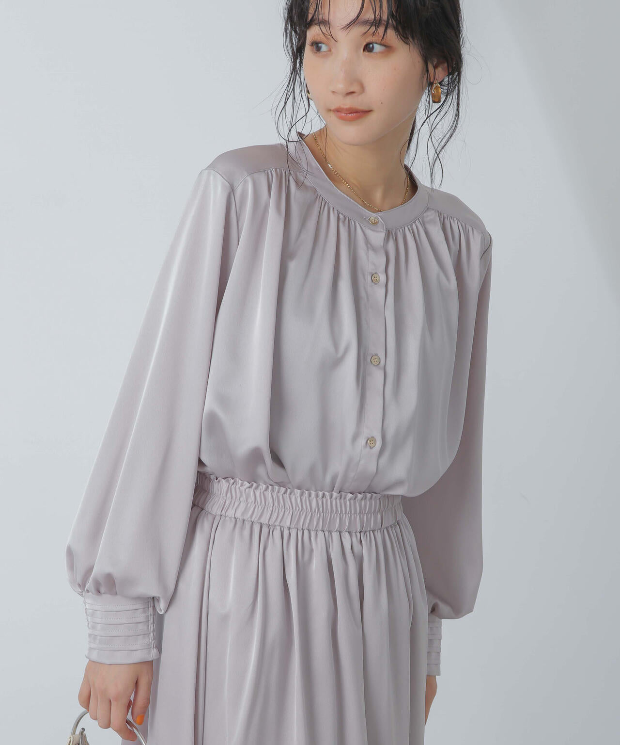 前後2wayサテンギャザーブラウス(セットアップ可) 6734120313