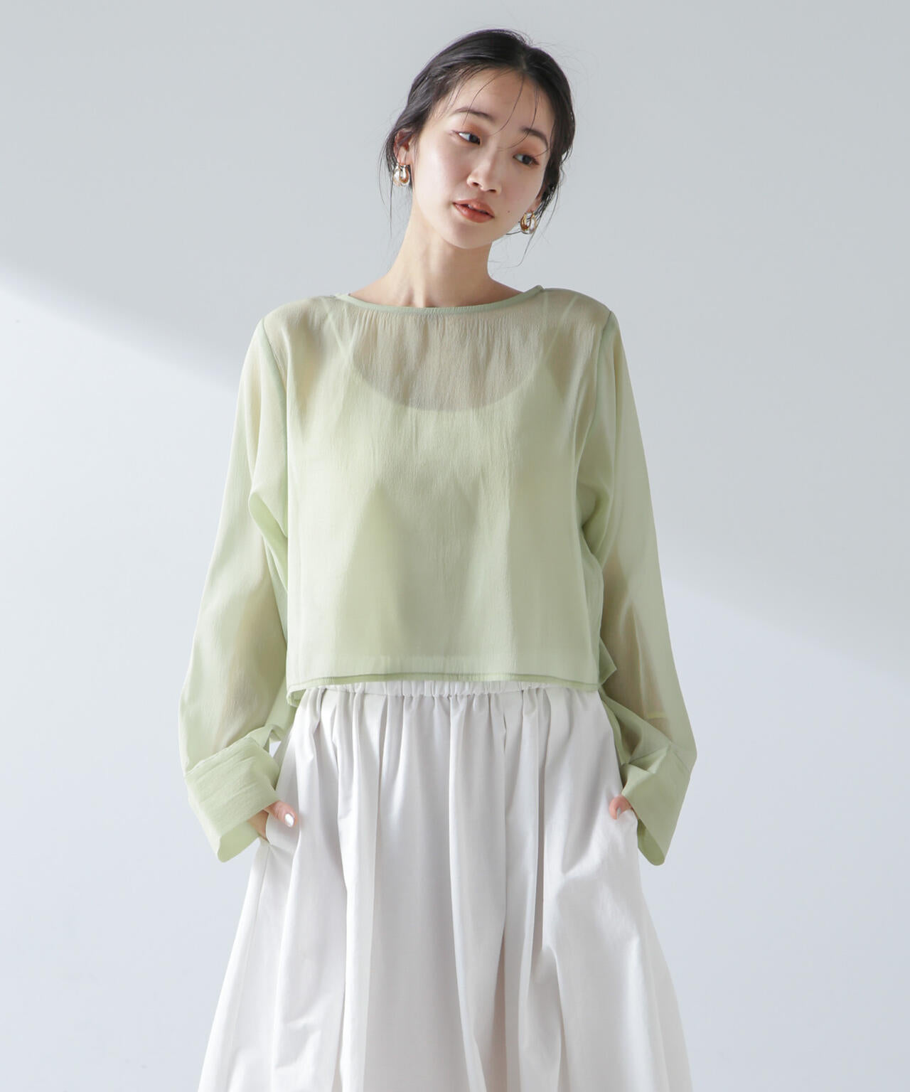 前後2wayワイドスリーブクロップドワイドシャツ 6734120322