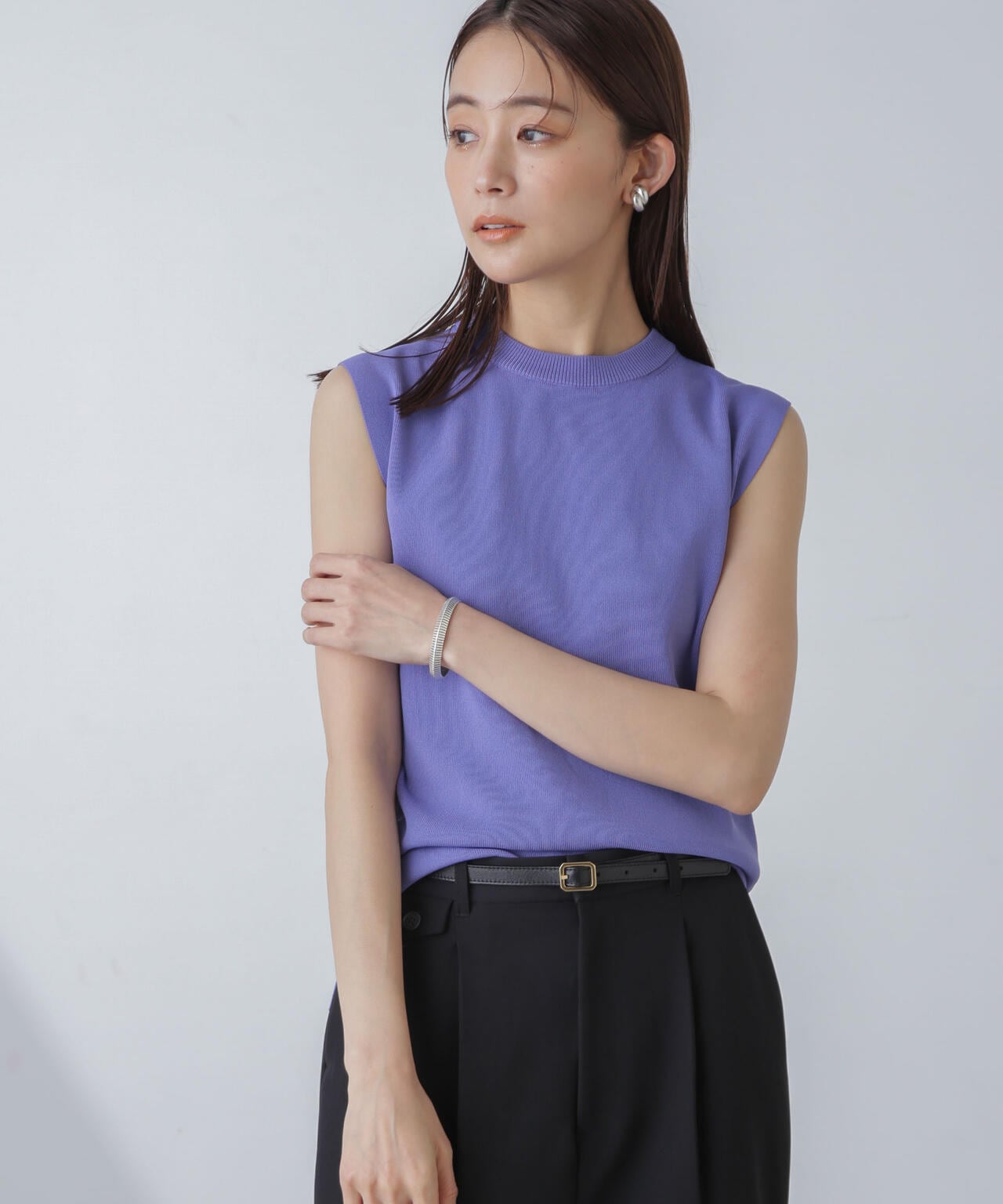 慈雨 ノースリーブニット 青緑系 ショール風 L センソユニコ 慈雨