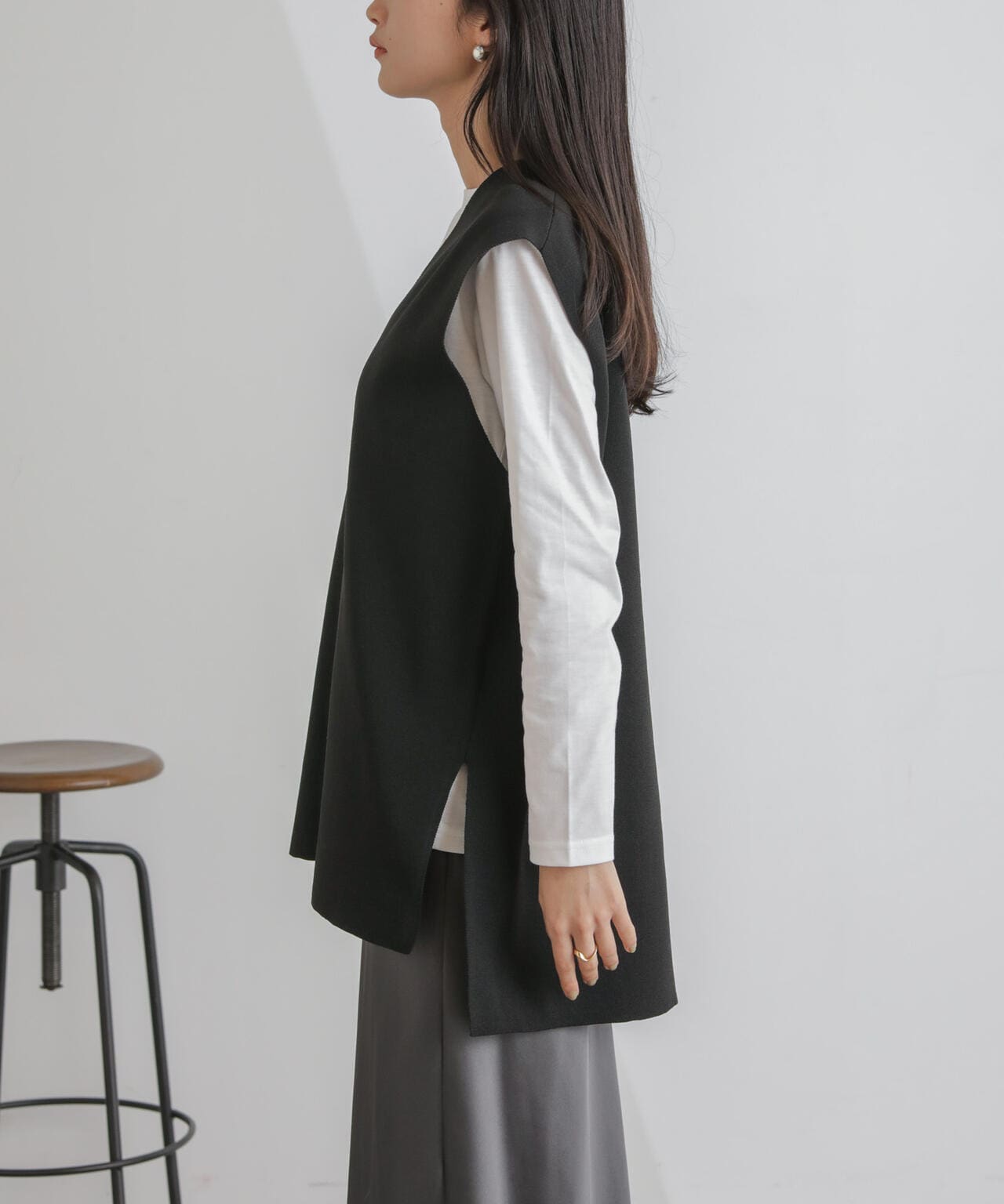 ニットベスト×ロングTシャツ アンサンブルセット 6734122327