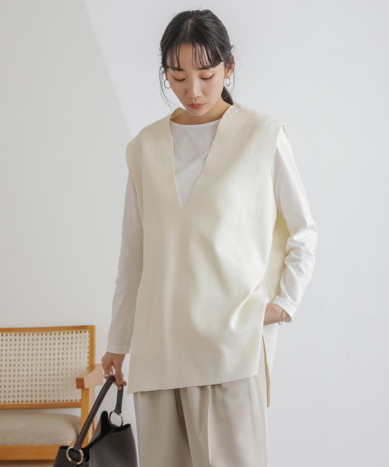 ニットベスト×ロングTシャツ アンサンブルセット 6734122327