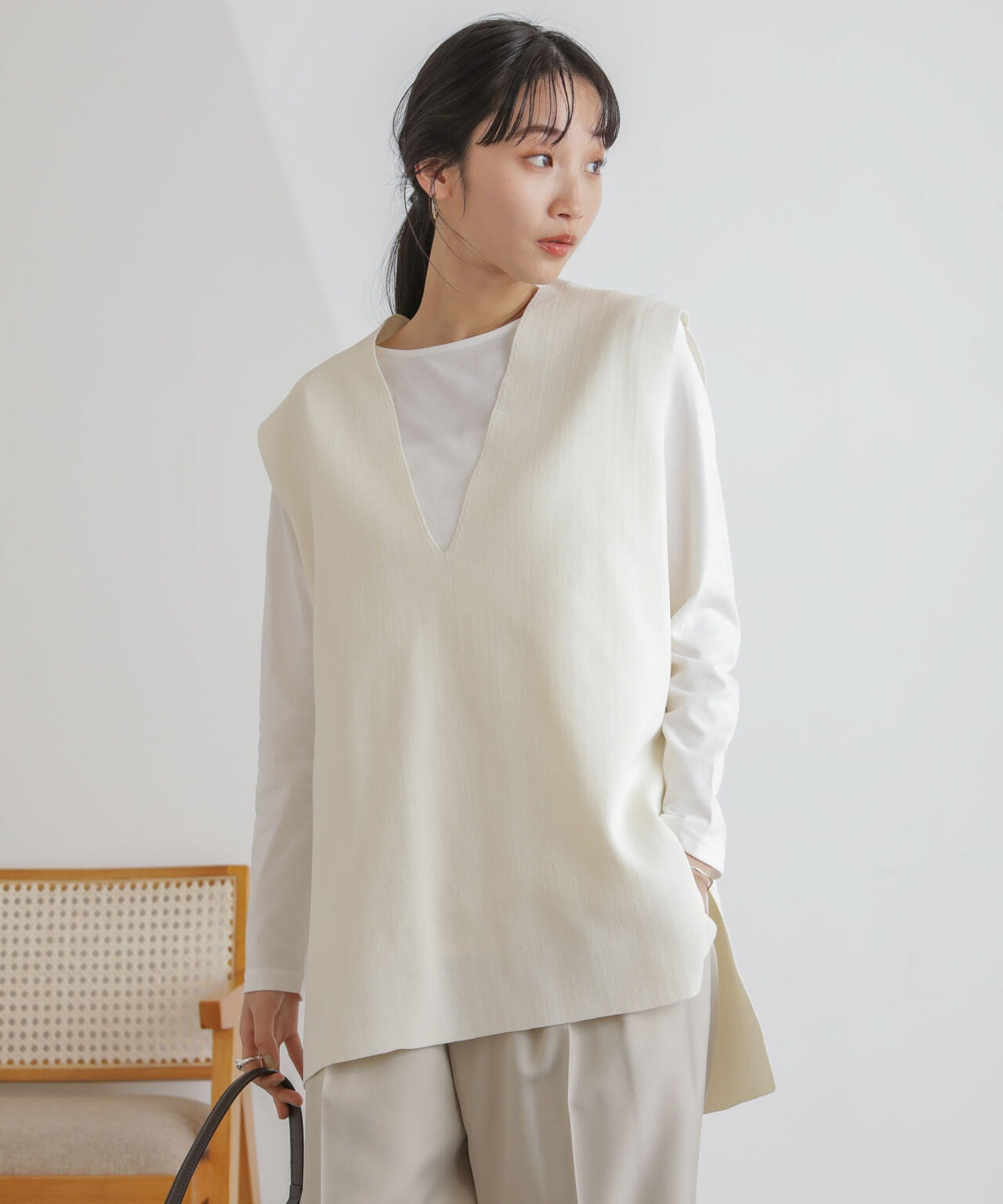 ニットベスト×ロングTシャツ アンサンブルセット 6734122327