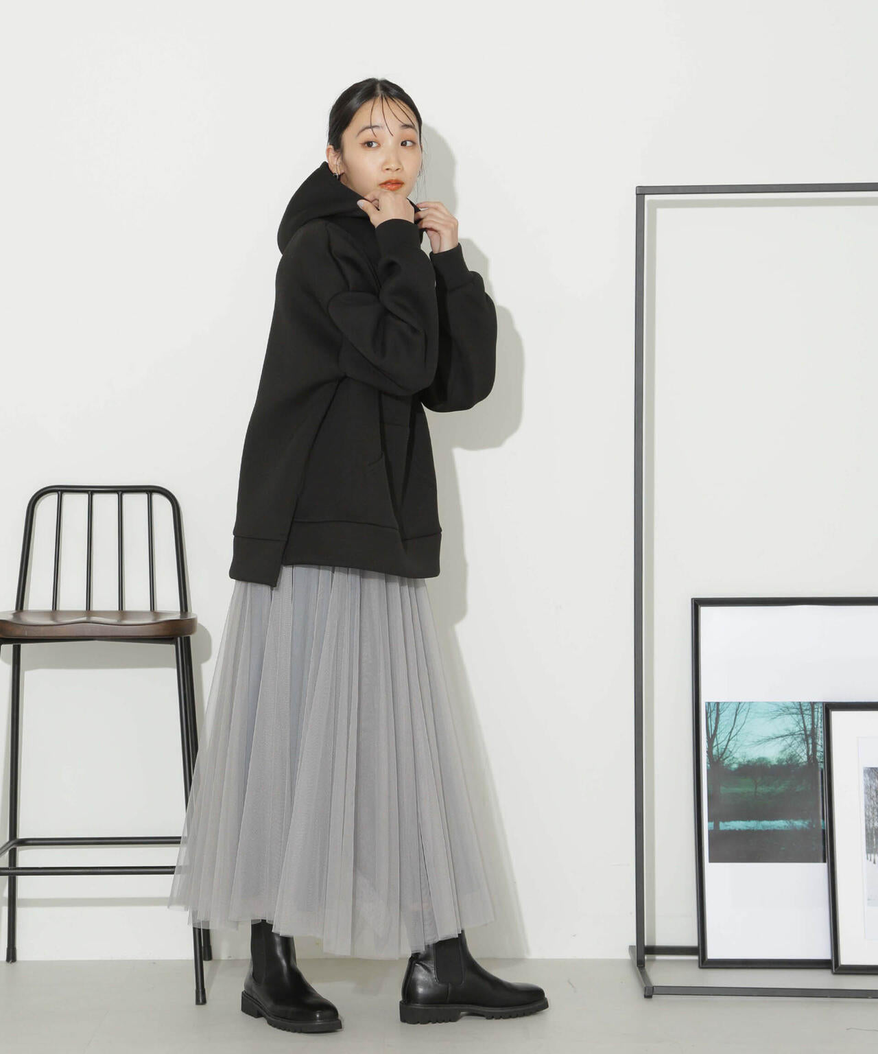 ハーフジップフードダンボールプルオーバー 6734123301