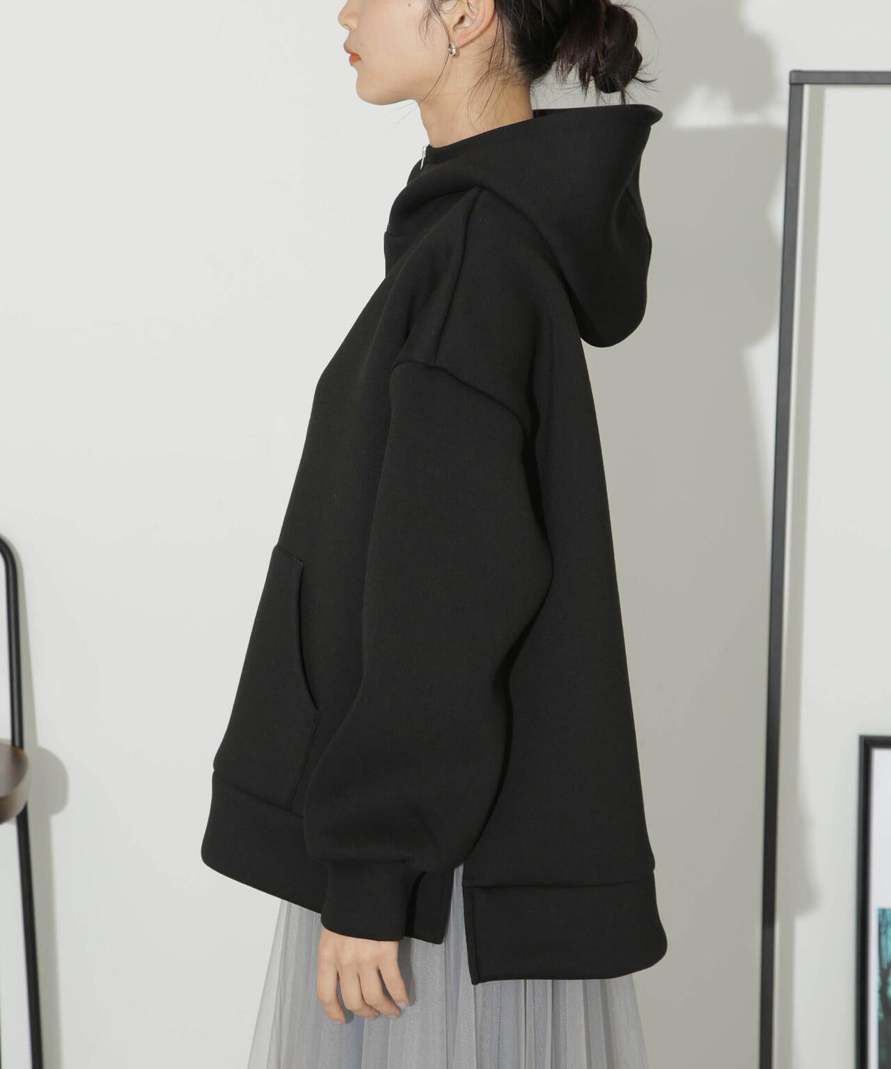 ハーフジップフードダンボールプルオーバー 6734123301