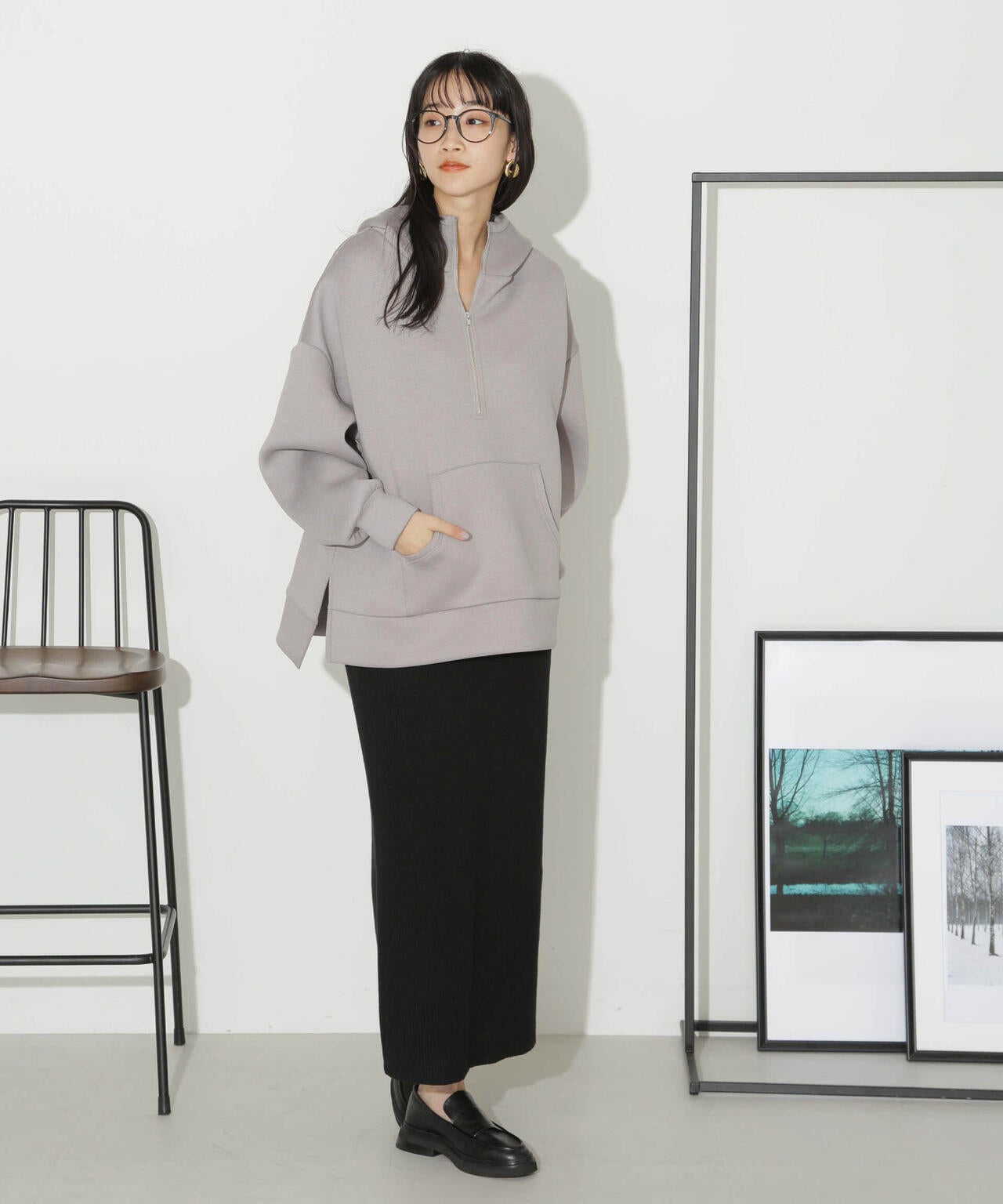 ハーフジップフードダンボールプルオーバー 6734123301