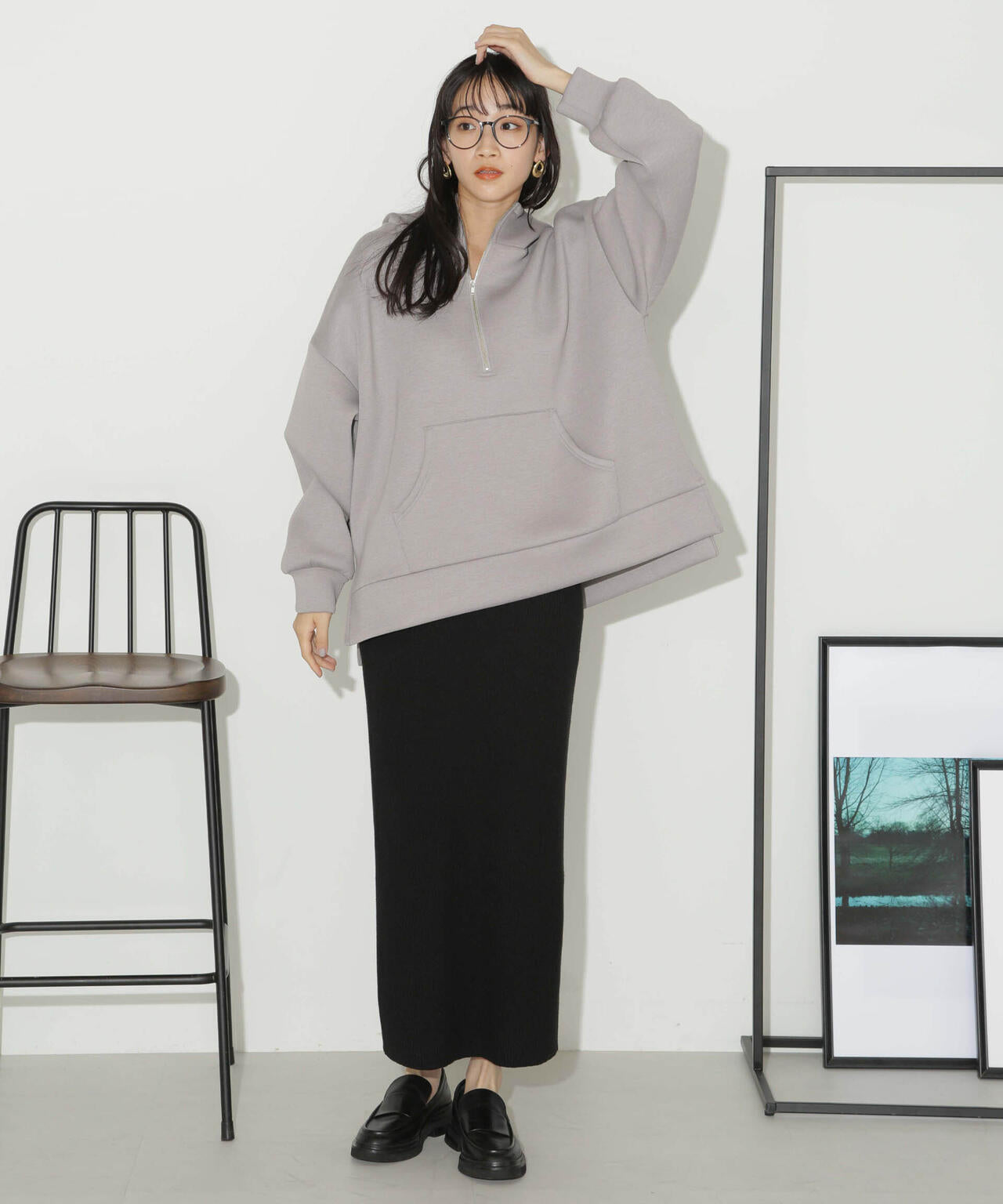 ハーフジップフードダンボールプルオーバー 6734123301