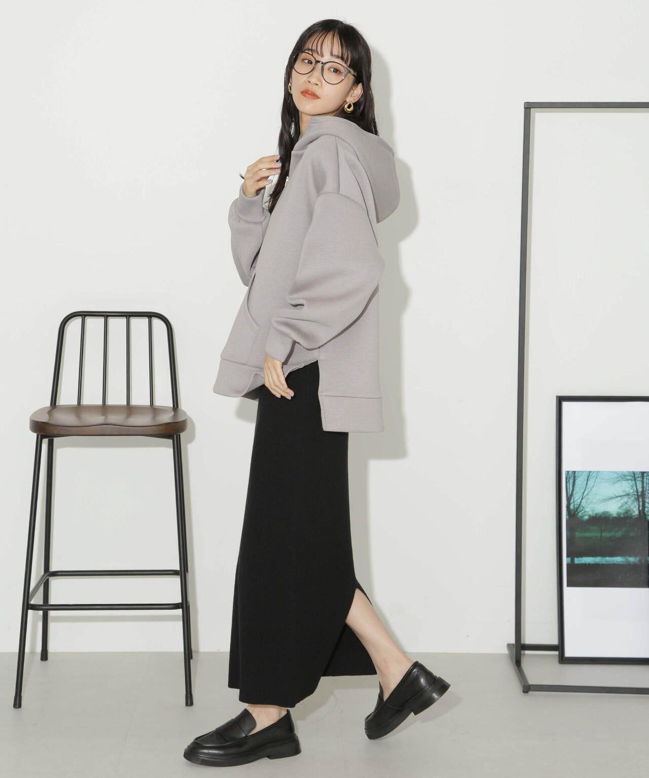 ハーフジップフードダンボールプルオーバー 6734123301