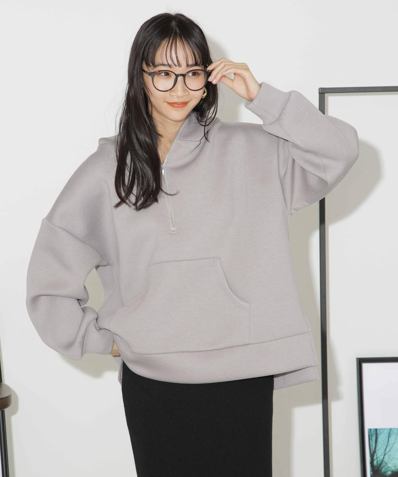 ハーフジップフードダンボールプルオーバー 6734123301