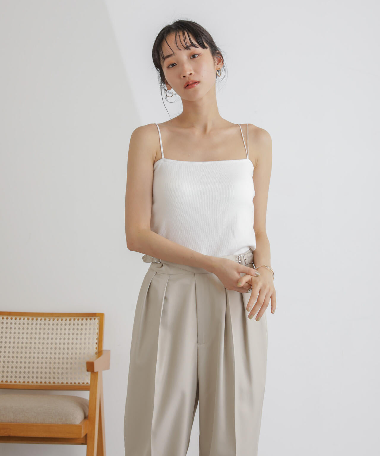 抗菌防臭リブカップ付きダブルストラップキャミソール 6734124303