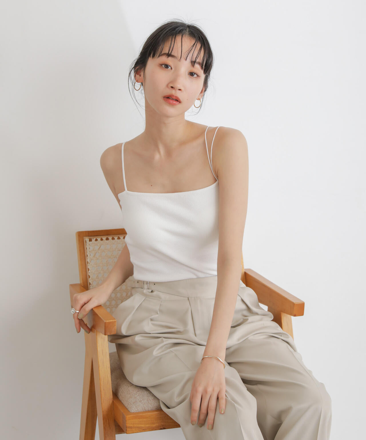 抗菌防臭リブカップ付きダブルストラップキャミソール 6734124303
