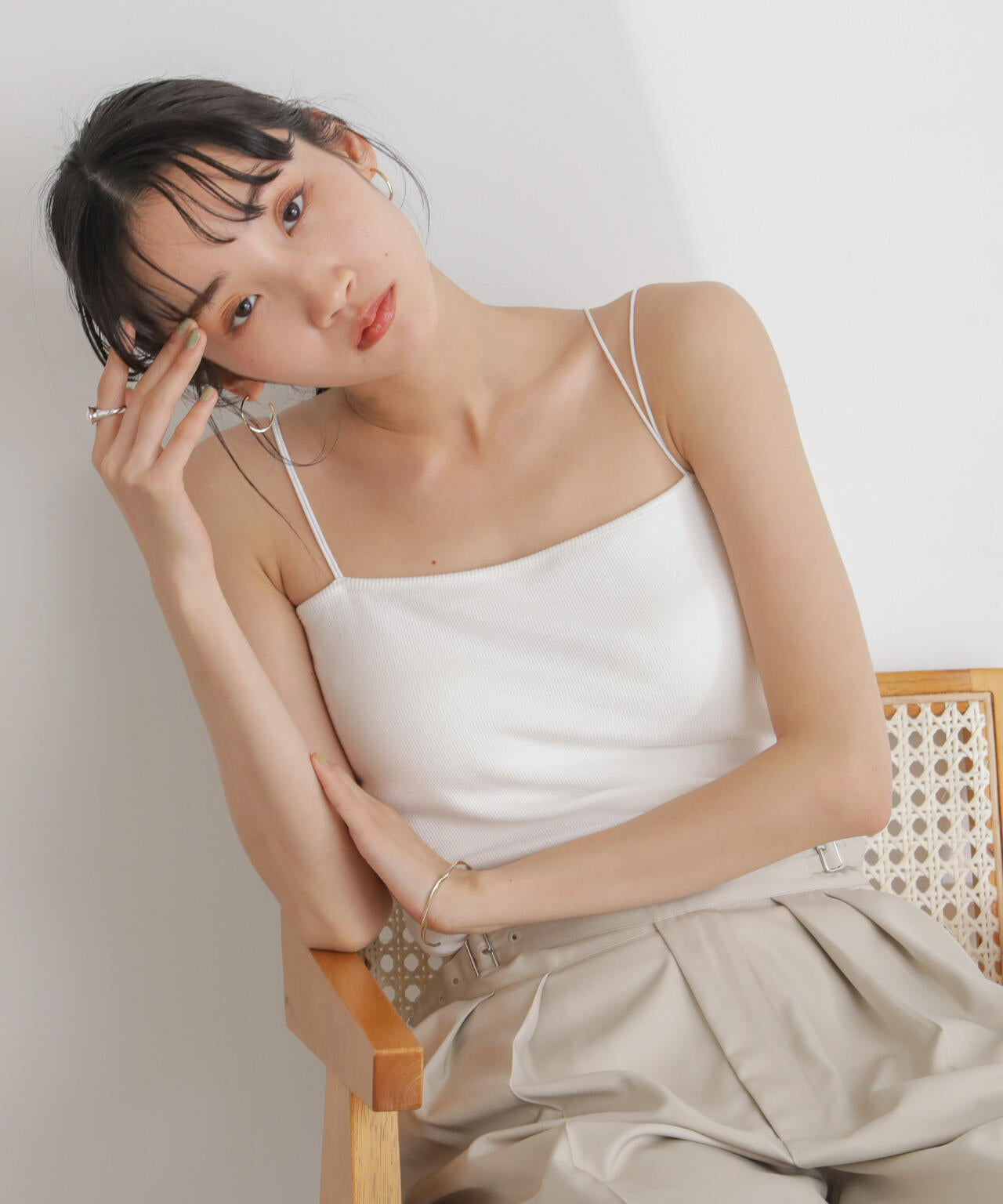 抗菌防臭リブカップ付きダブルストラップキャミソール 6734124303