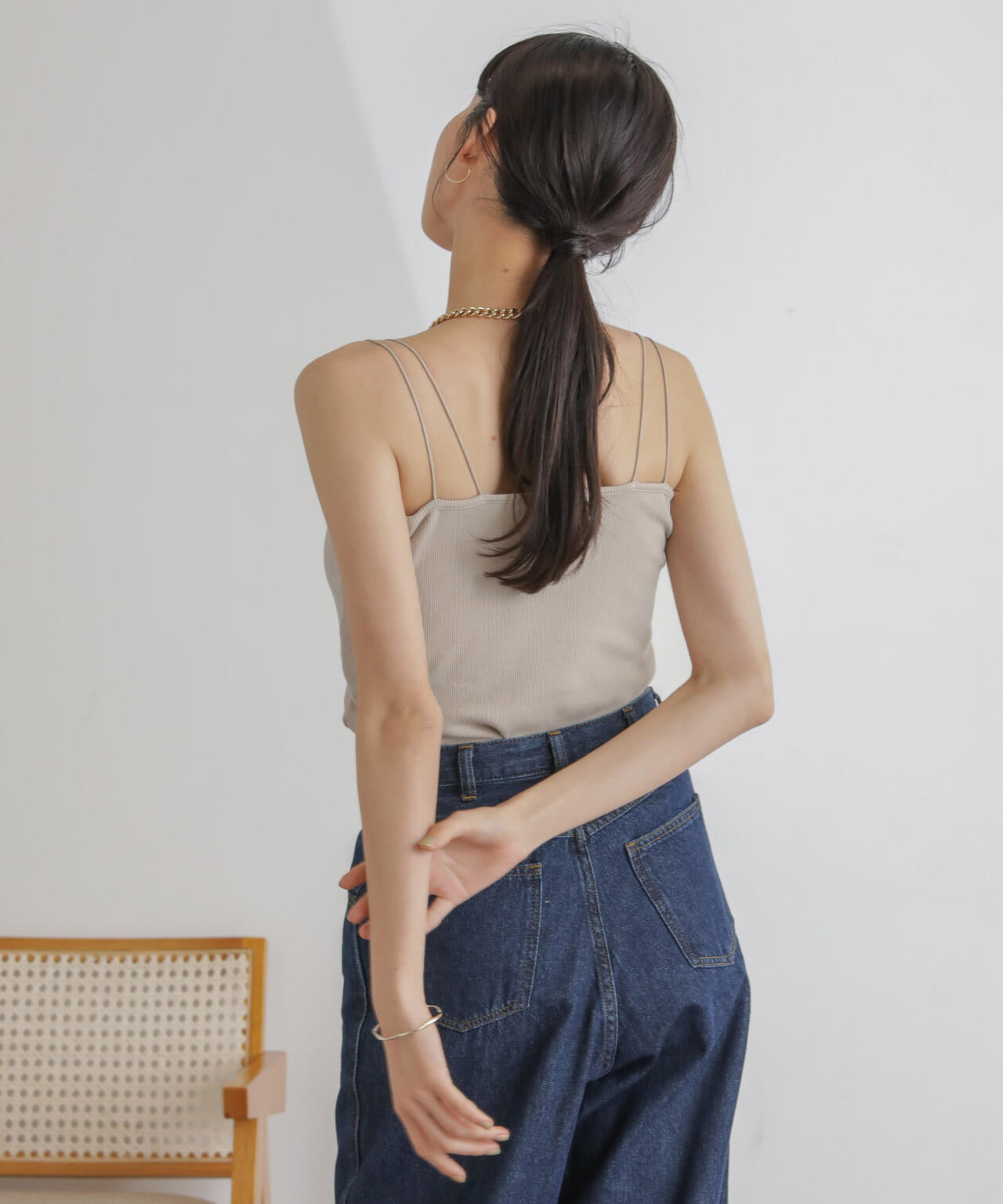 抗菌防臭リブカップ付きダブルストラップキャミソール 6734124303