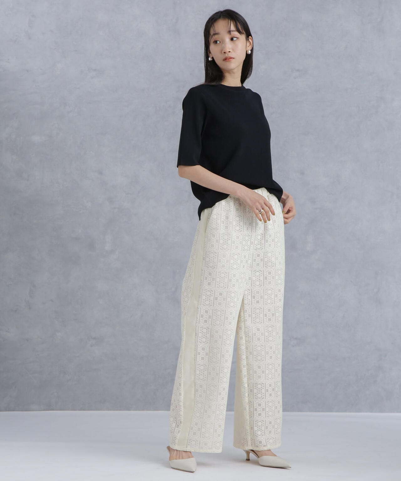 格子レースイージーパンツ(セットアップ可) 6734127314