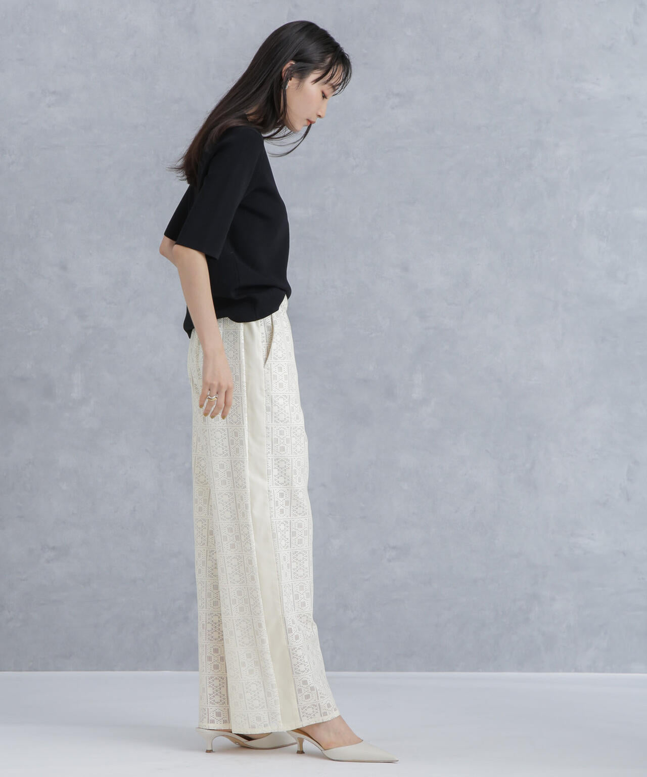 格子レースイージーパンツ(セットアップ可) 6734127314