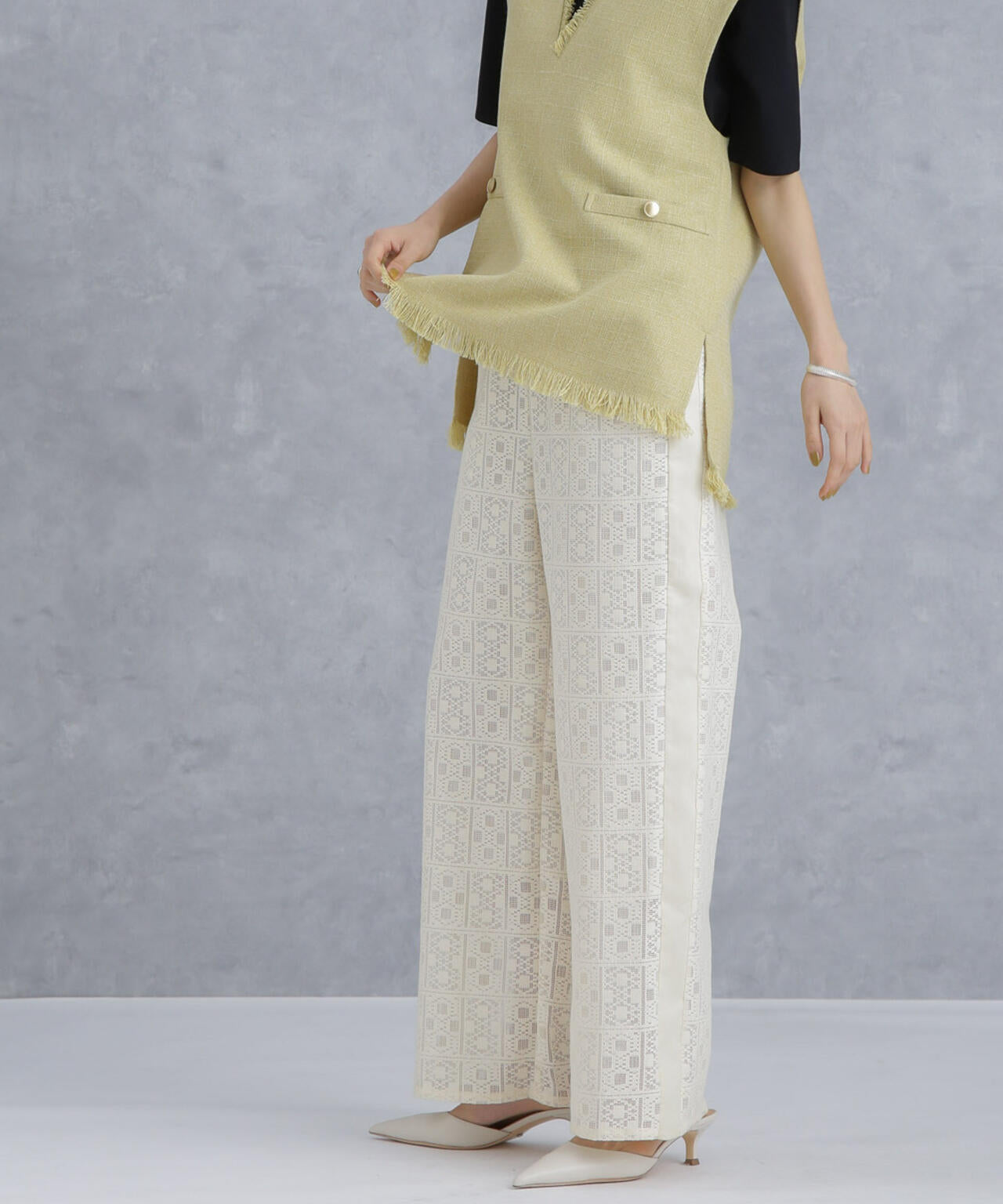 格子レースイージーパンツ(セットアップ可) 6734127314