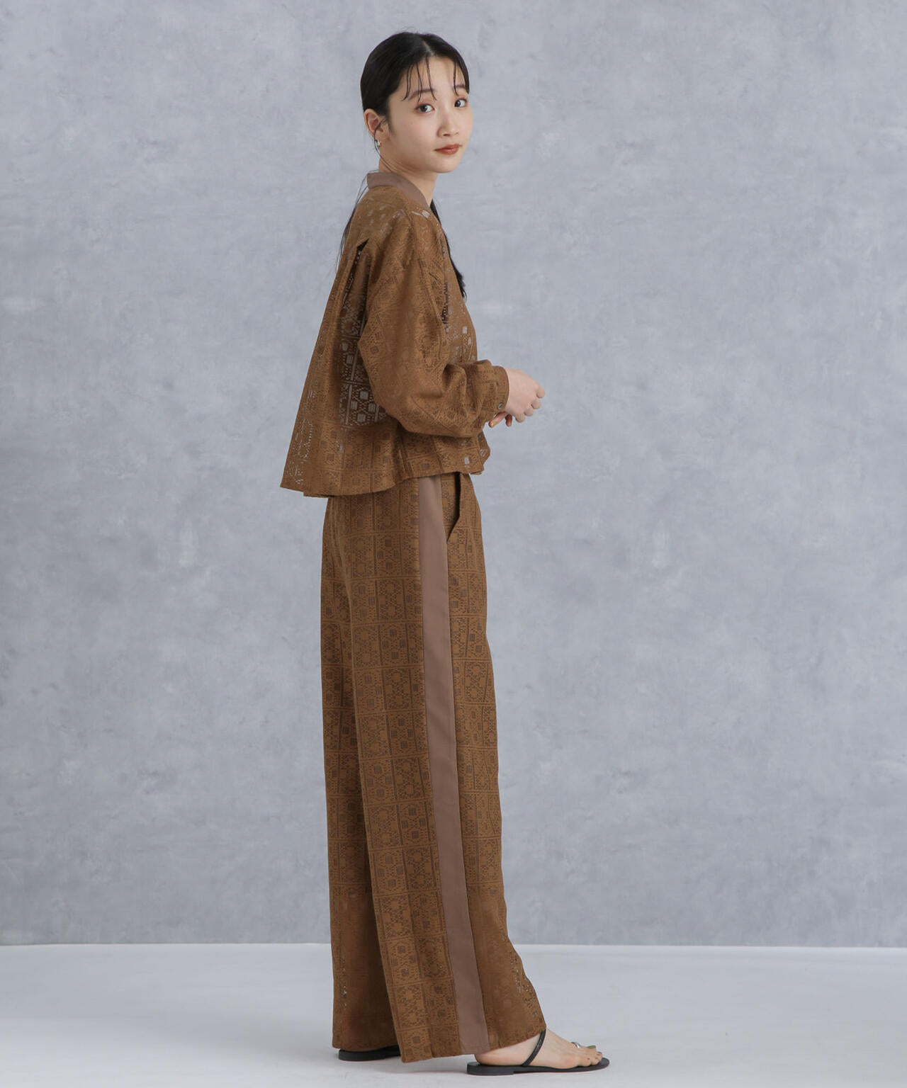 格子レースイージーパンツ(セットアップ可) 6734127314