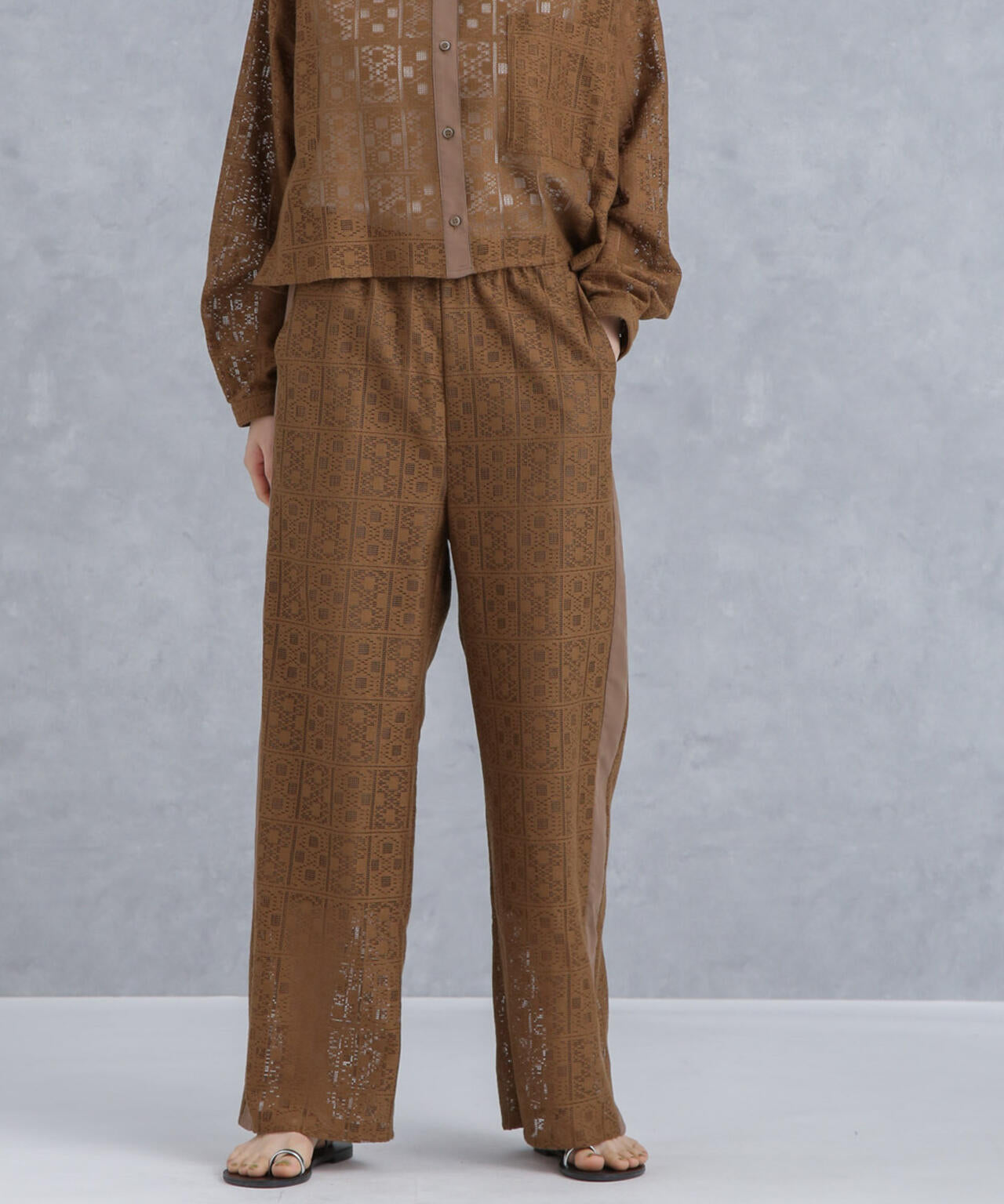 格子レースイージーパンツ(セットアップ可) 6734127314