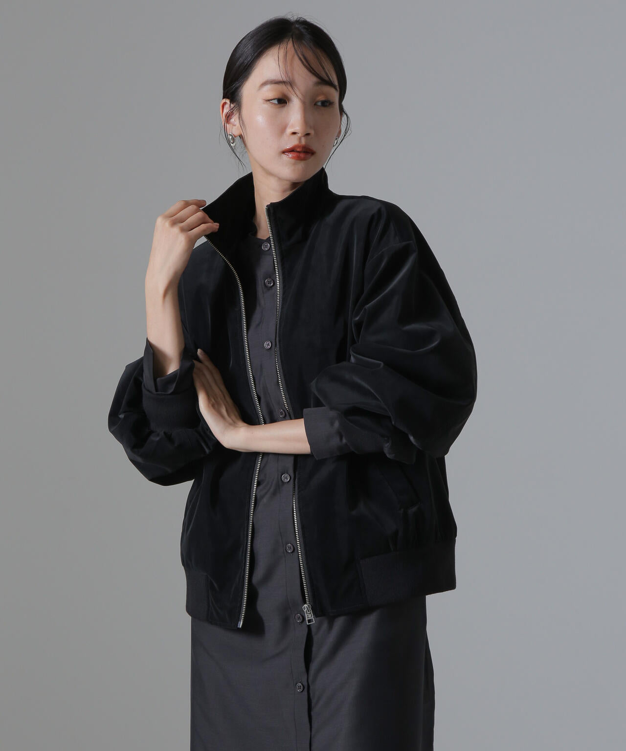 ピーチフェイクレザースタンドカラーブルゾン(セットアップ可) 6734216306