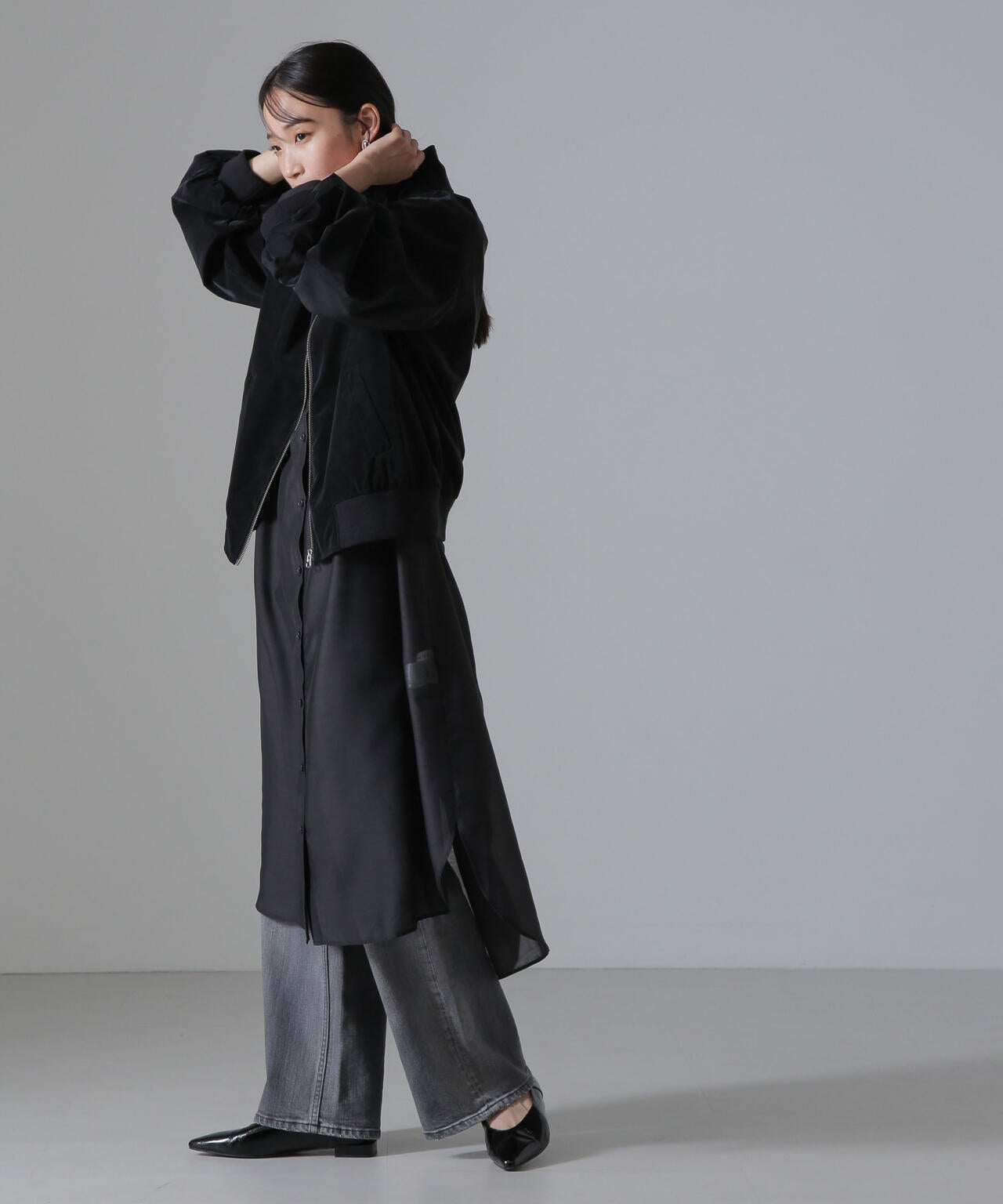 ピーチフェイクレザースタンドカラーブルゾン(セットアップ可) 6734216306