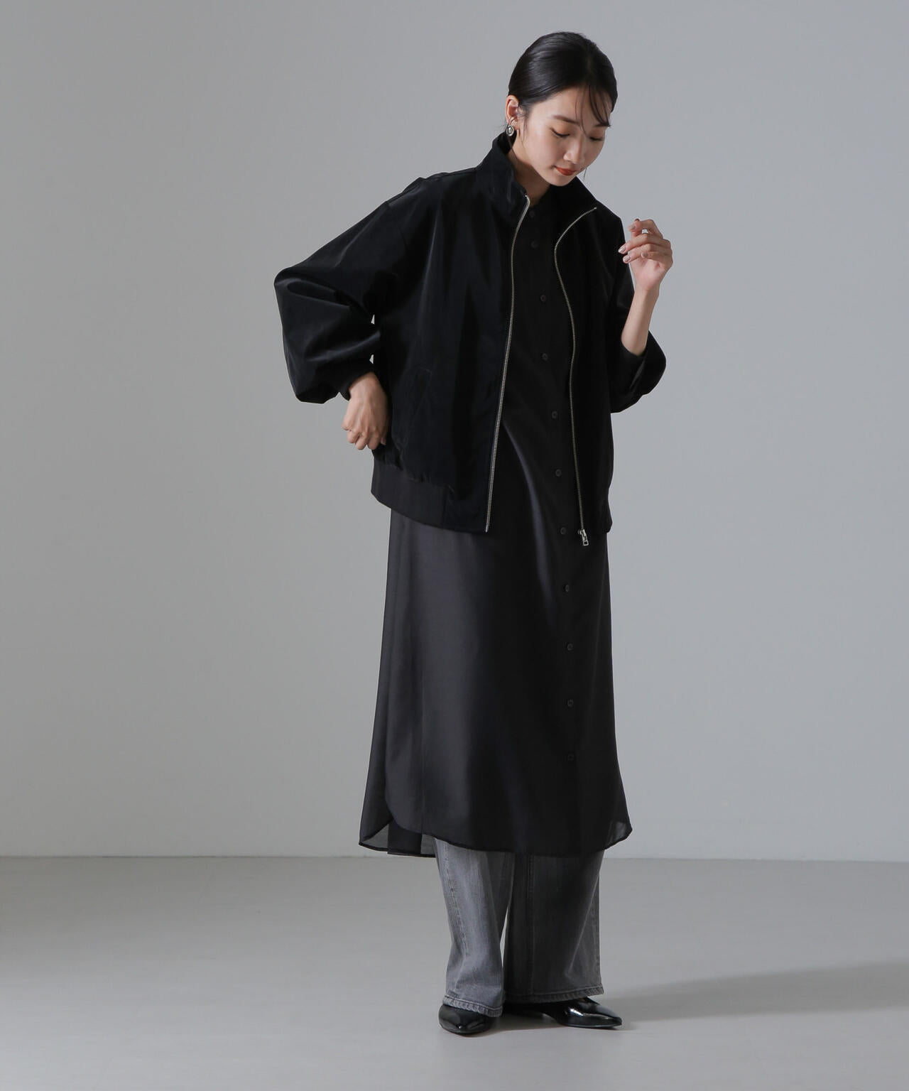 ピーチフェイクレザースタンドカラーブルゾン(セットアップ可) 6734216306