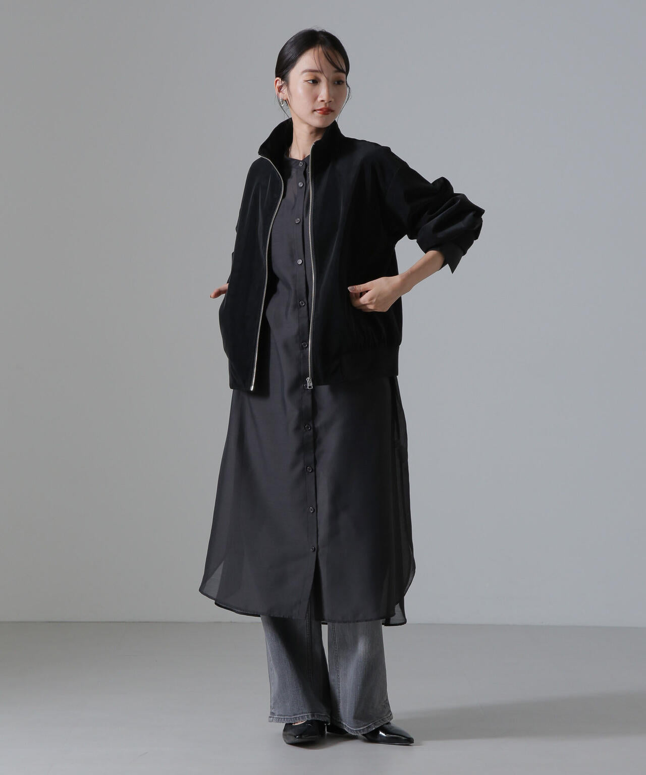 ピーチフェイクレザースタンドカラーブルゾン(セットアップ可) 6734216306