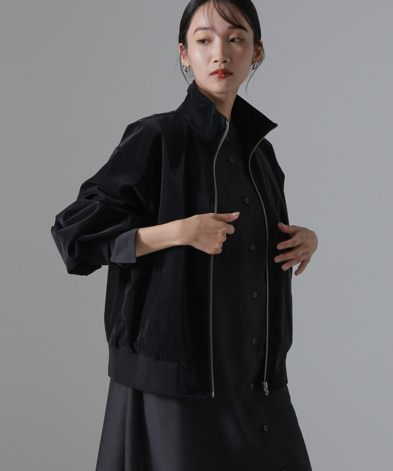 ピーチフェイクレザースタンドカラーブルゾン(セットアップ可) 6734216306