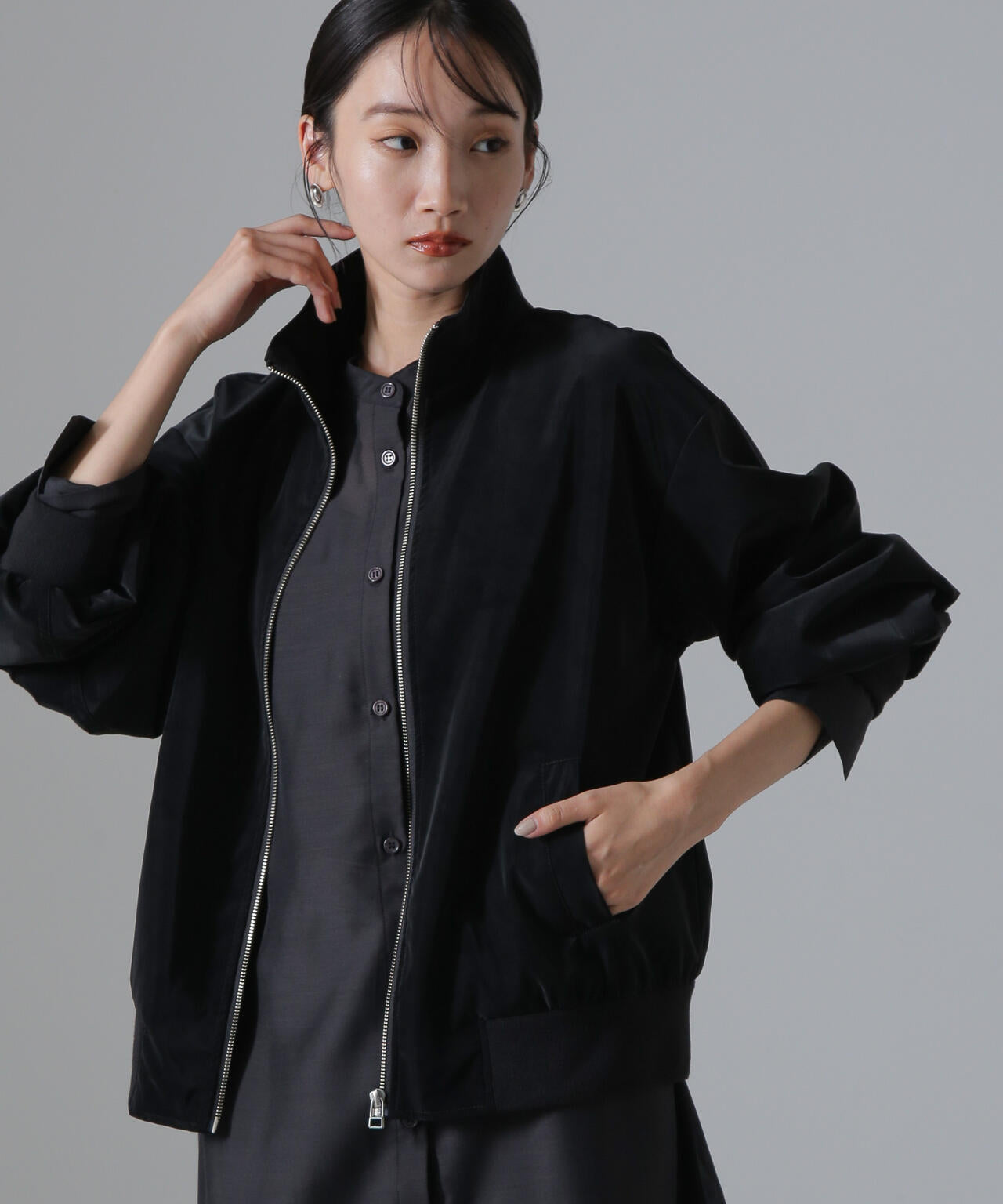 ピーチフェイクレザースタンドカラーブルゾン(セットアップ可) 6734216306