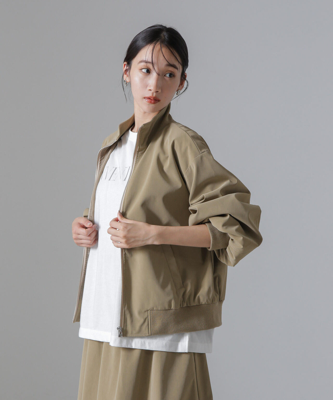 ピーチフェイクレザースタンドカラーブルゾン(セットアップ可) 6734216306